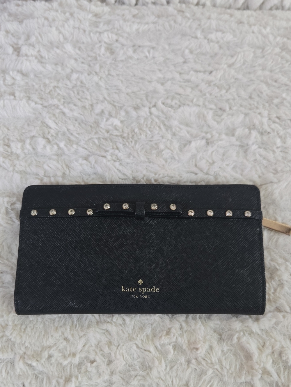 kate spade black stud-accent continental wallet